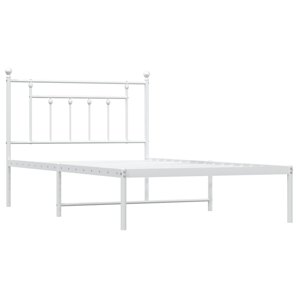 vidaXL Metal Bed Frame without Mattress with Headboard White 100x200cm