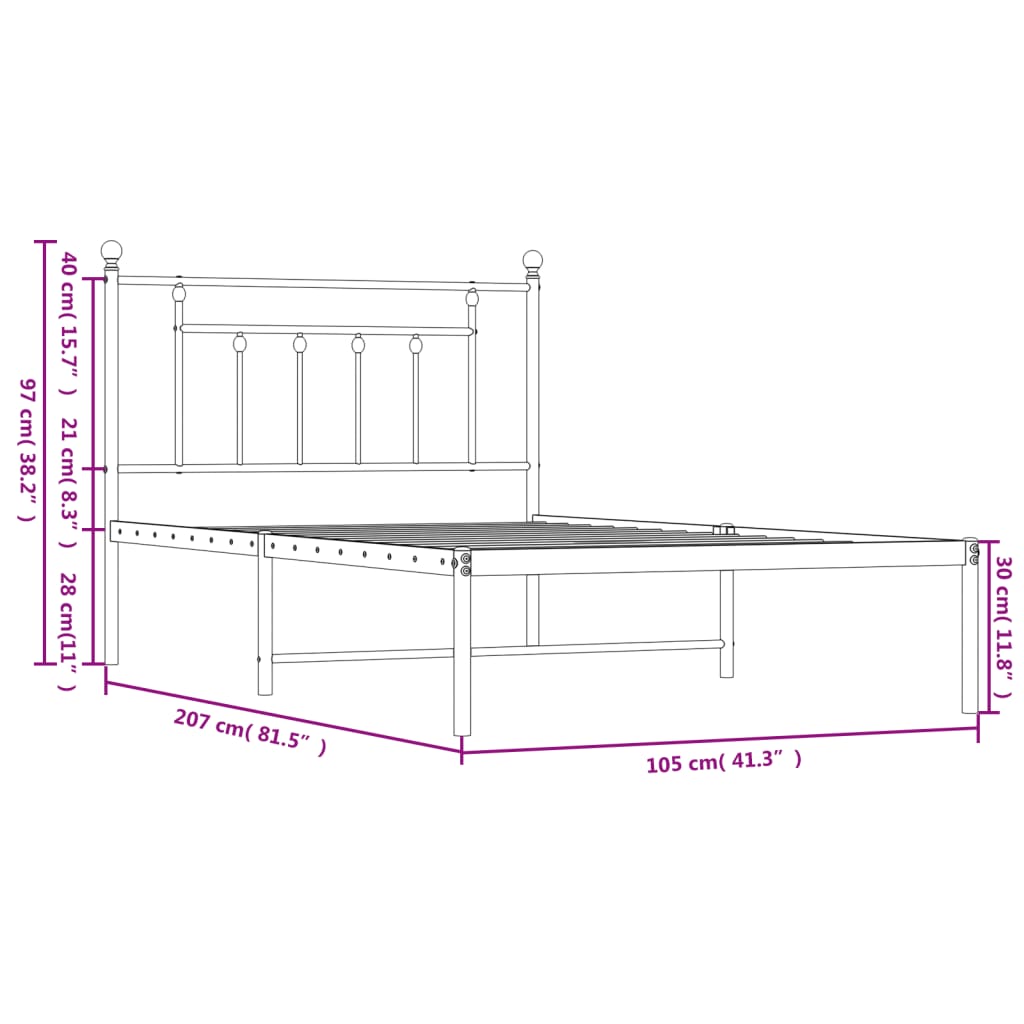 vidaXL Metal Bed Frame without Mattress with Headboard White 100x200cm