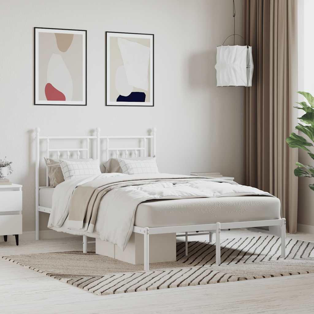 Metal Bed Frame without Mattress with Headboard White 120x190cm