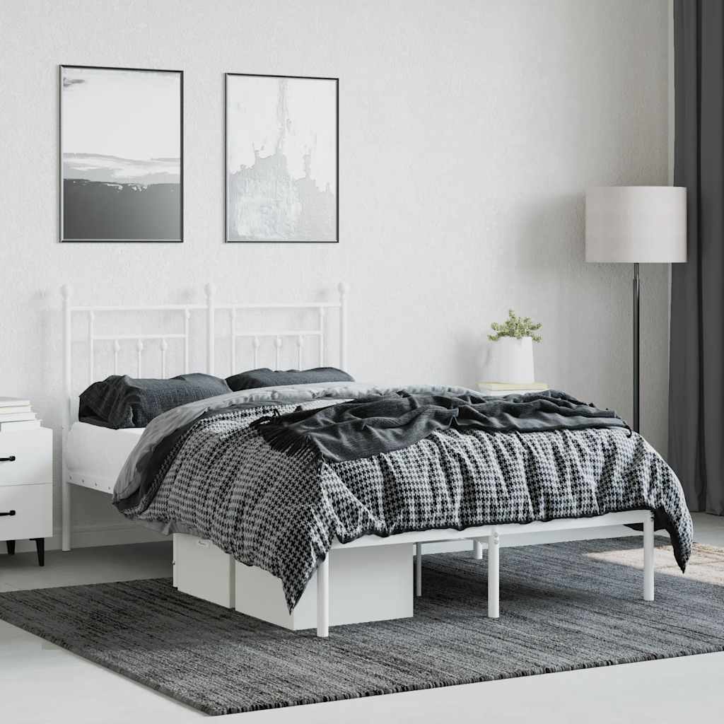Bed Frame | White | Powder-Coated Steel | Double | Bed Frame