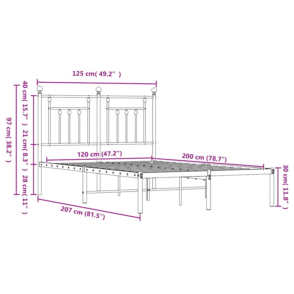 Bed Frame | White | Powder-Coated Steel | Double | Bed Frame