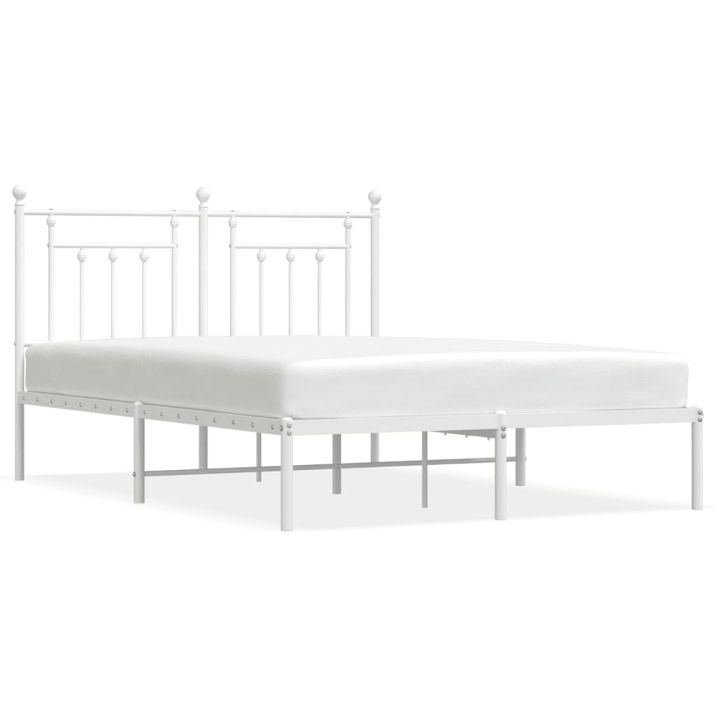 vidaXL Metal Bed Frame without Mattress with Headboard White 140x190cm