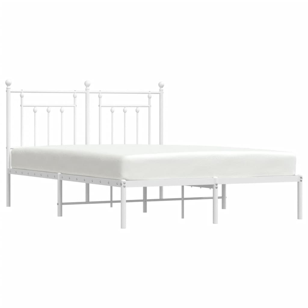 vidaXL Metal Bed Frame without Mattress with Headboard White 140x190cm