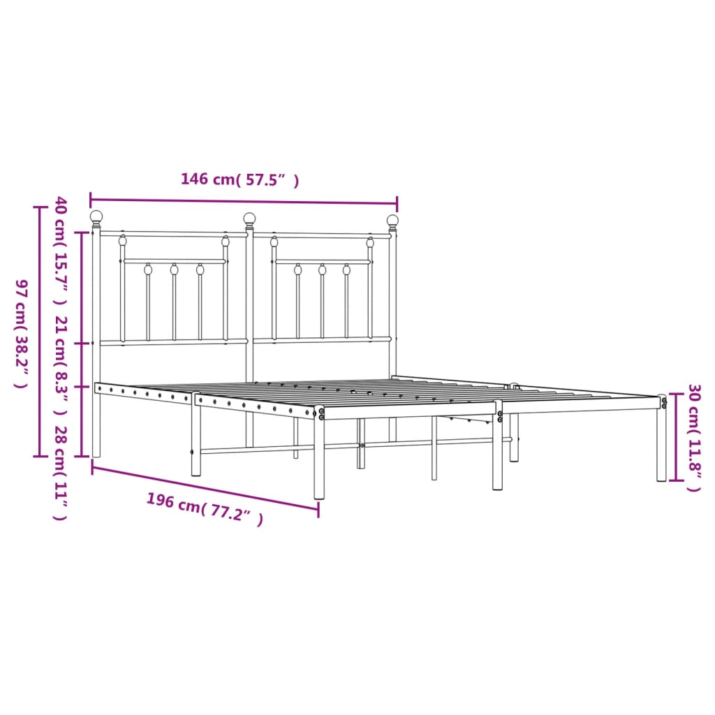 vidaXL Metal Bed Frame without Mattress with Headboard White 140x190cm