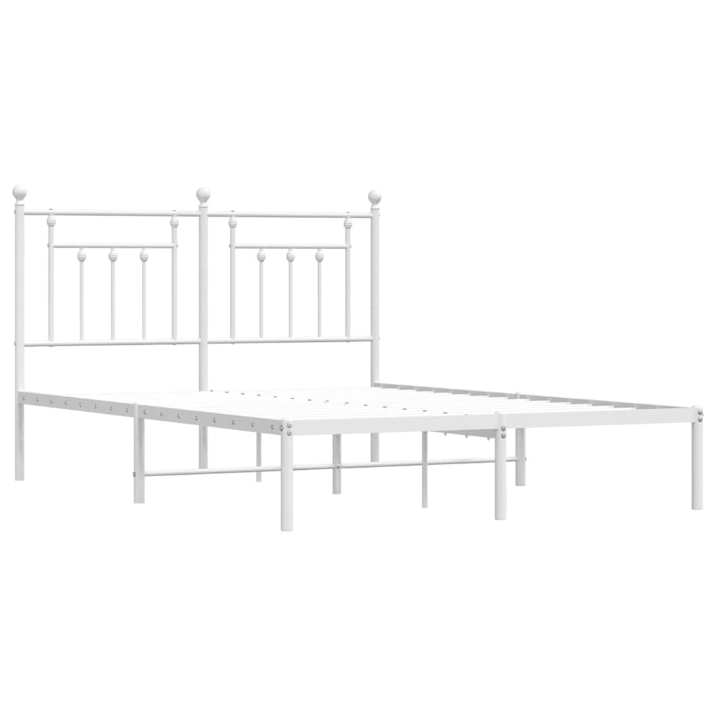 Metal Bed Frame without Mattress with Headboard White 150x200cm