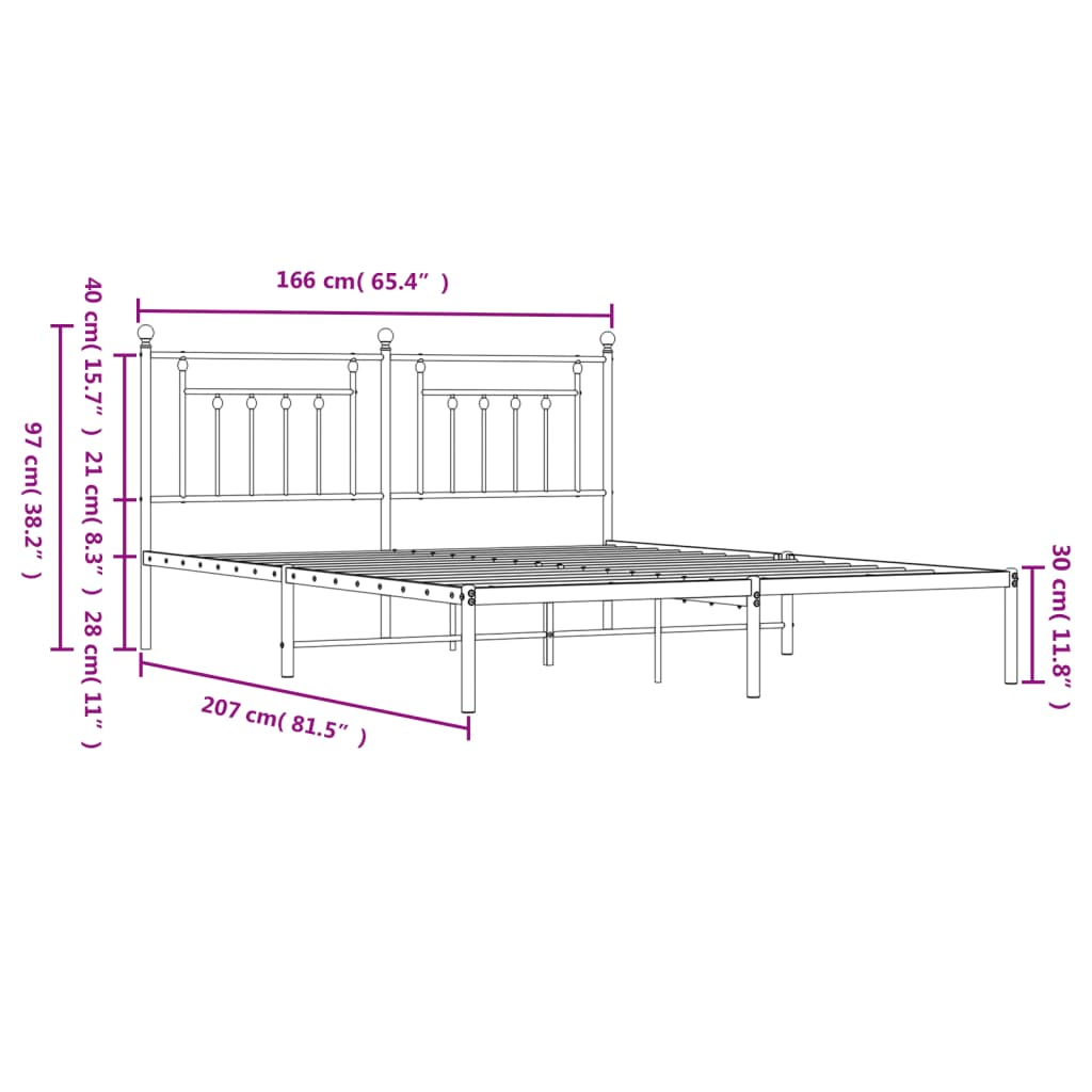 Metal Bed Frame without Mattress with Headboard White 160x200cm