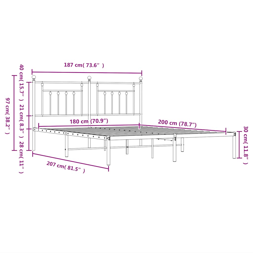 Bed Frame | White | Powder-Coated Steel | Super King | Bed Frame
