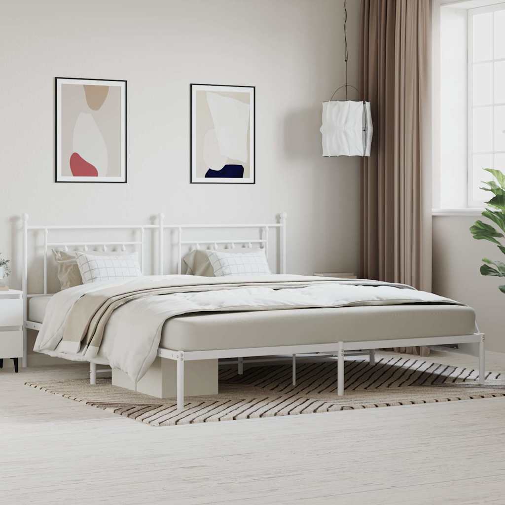 Metal Bed Frame without Mattress with Headboard White 200x200cm