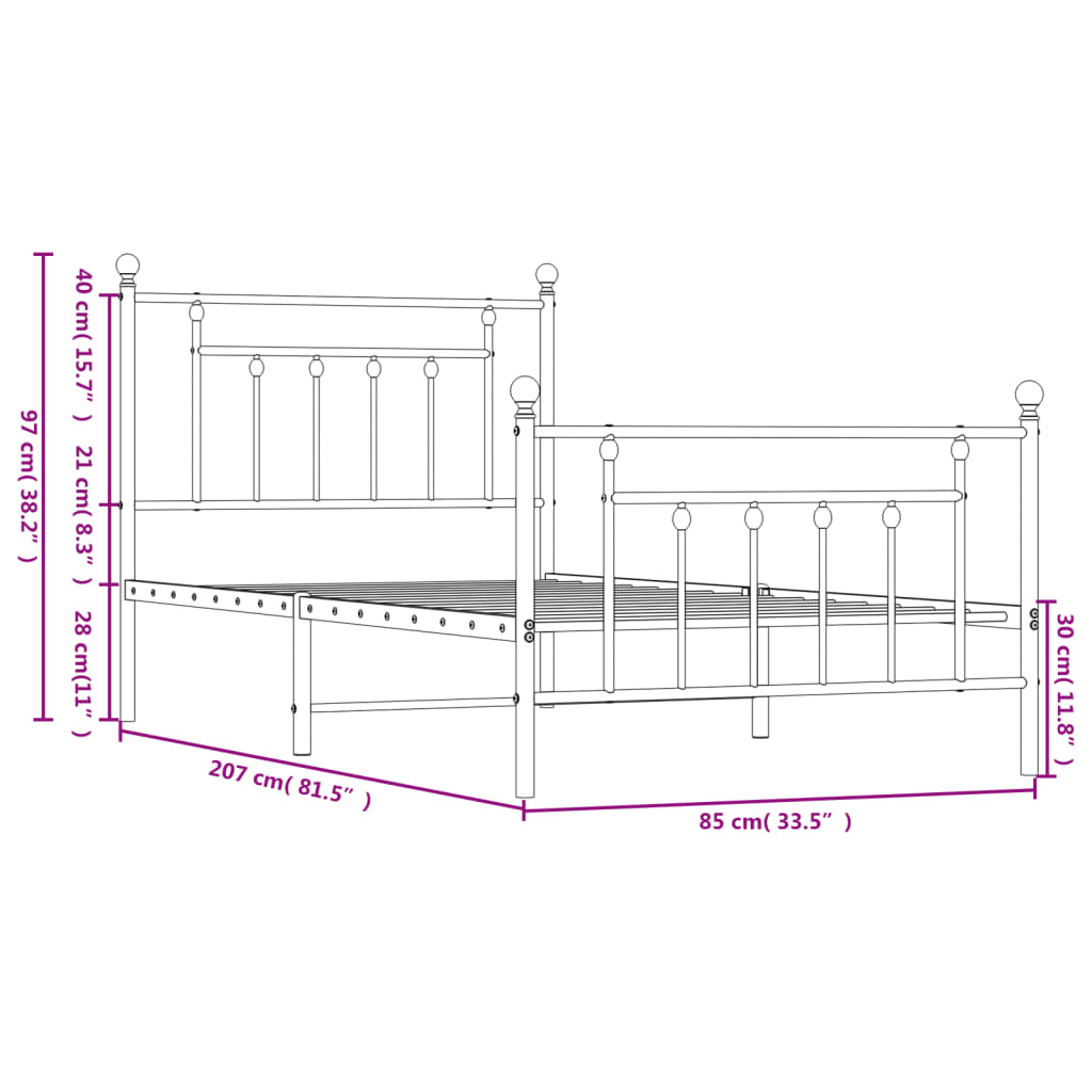 vidaXL Metal Bed Frame without Mattress with Footboard White 80x200cm