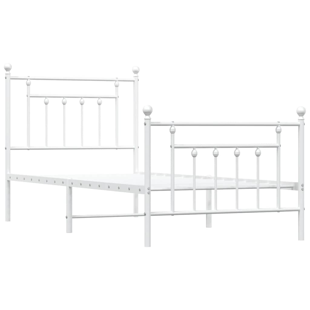 Metal Bed Frame without Mattress with Footboard White 90x190cm