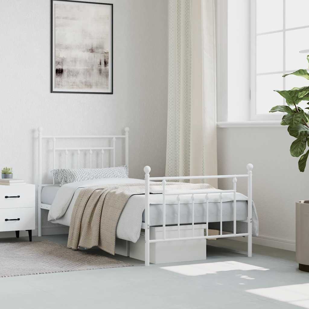 Metal Bed Frame without Mattress with Footboard White 90x190cm