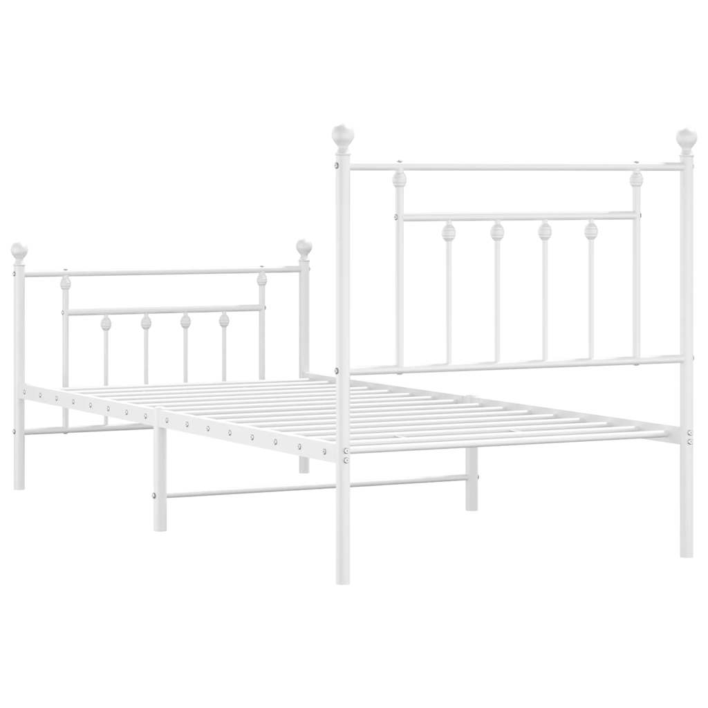 Metal Bed Frame without Mattress with Footboard White 90x190cm