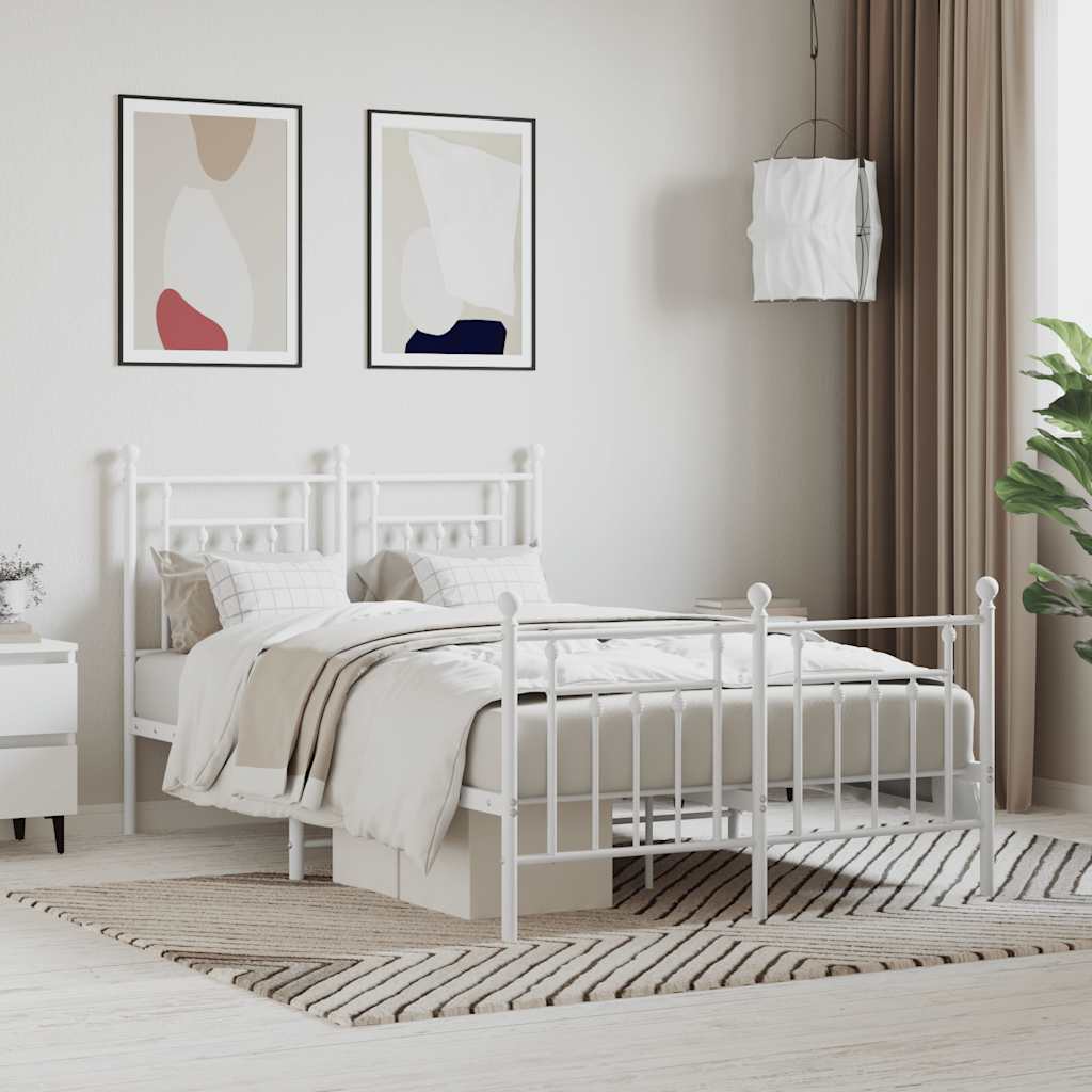 Metal Bed Frame without Mattress with Footboard White 120x190cm