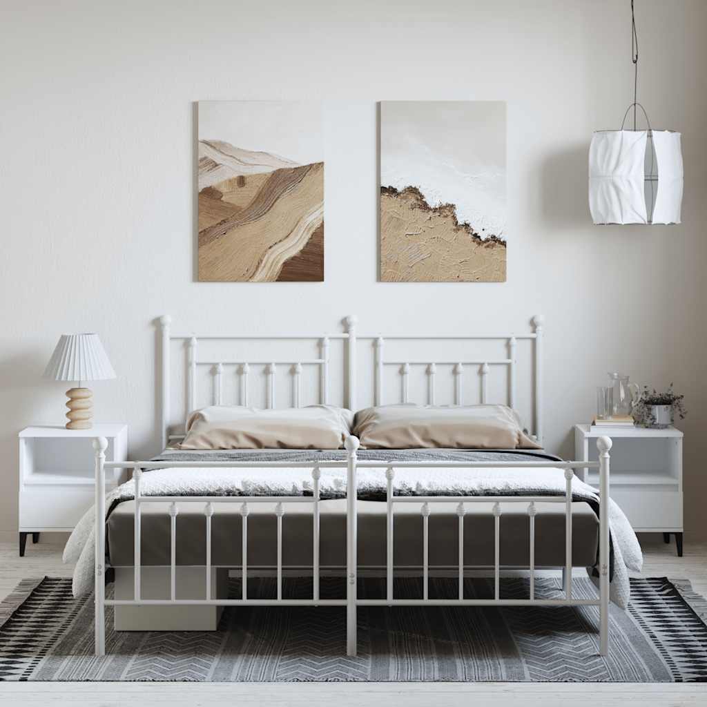 Metal Bed Frame without Mattress with Footboard White 183x213cm