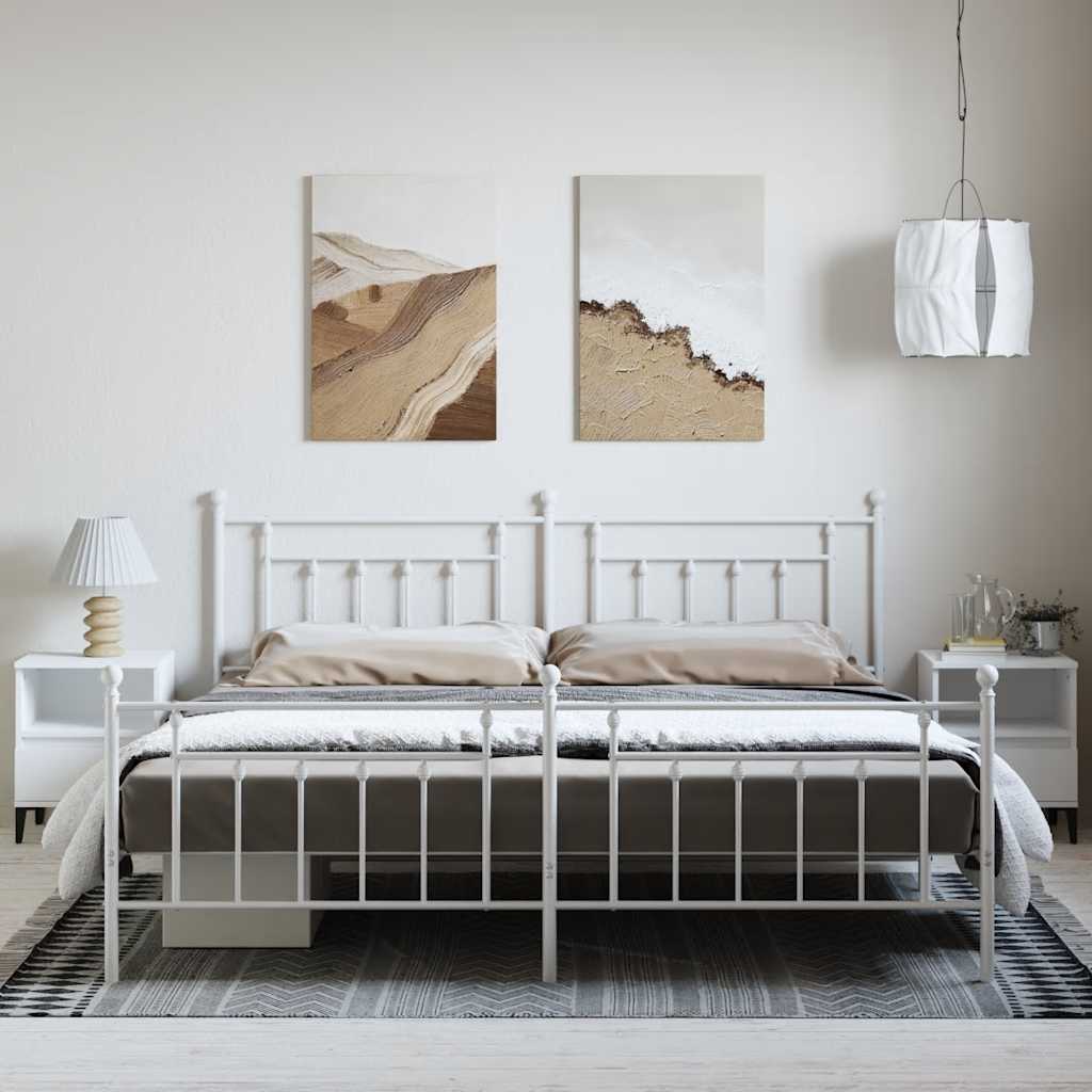 Bed Frame | White | Powder-Coated Steel | 193 x 203 cm | Industrial