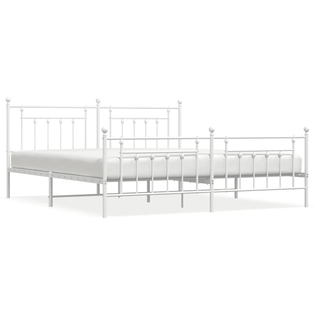 vidaXL Metal Bed Frame without Mattress with Footboard White 200x200cm