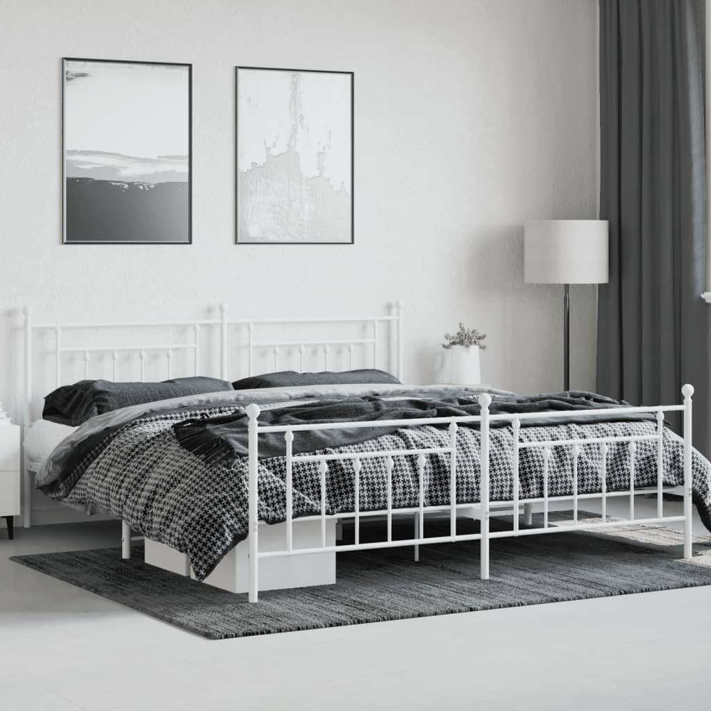 vidaXL Metal Bed Frame without Mattress with Footboard White 200x200cm