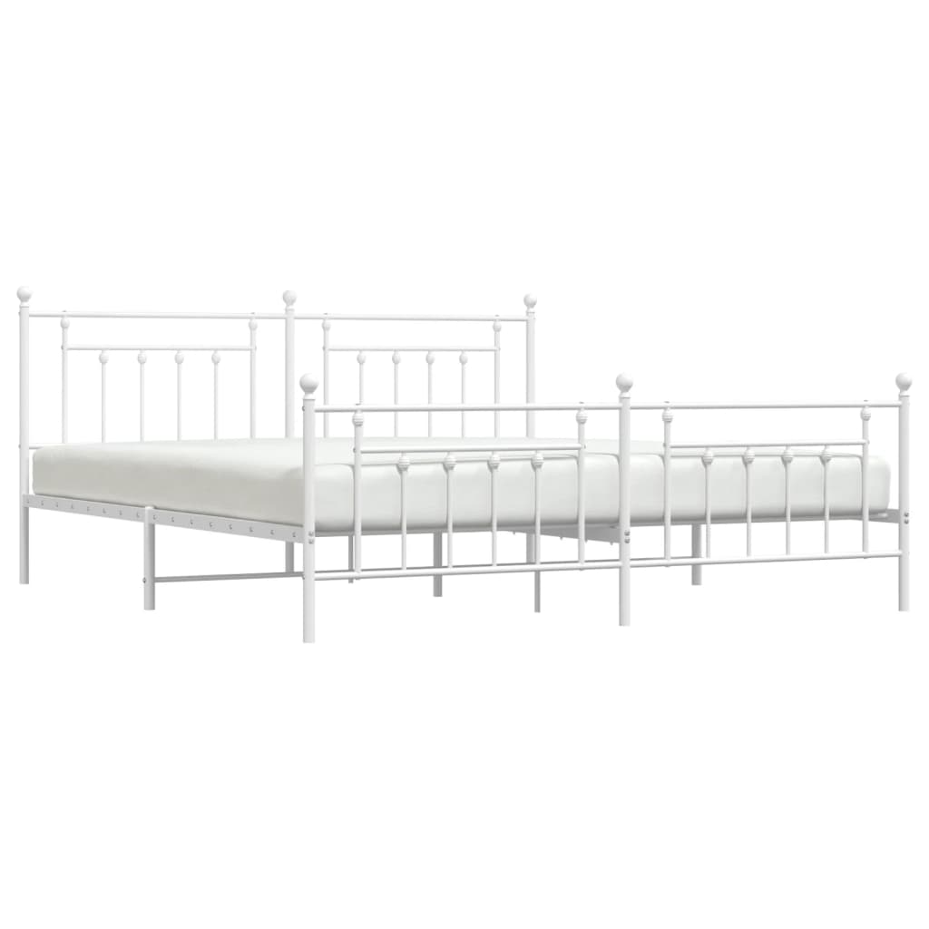 vidaXL Metal Bed Frame without Mattress with Footboard White 200x200cm