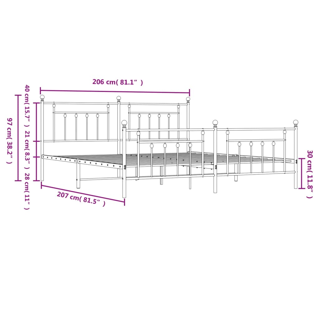 vidaXL Metal Bed Frame without Mattress with Footboard White 200x200cm