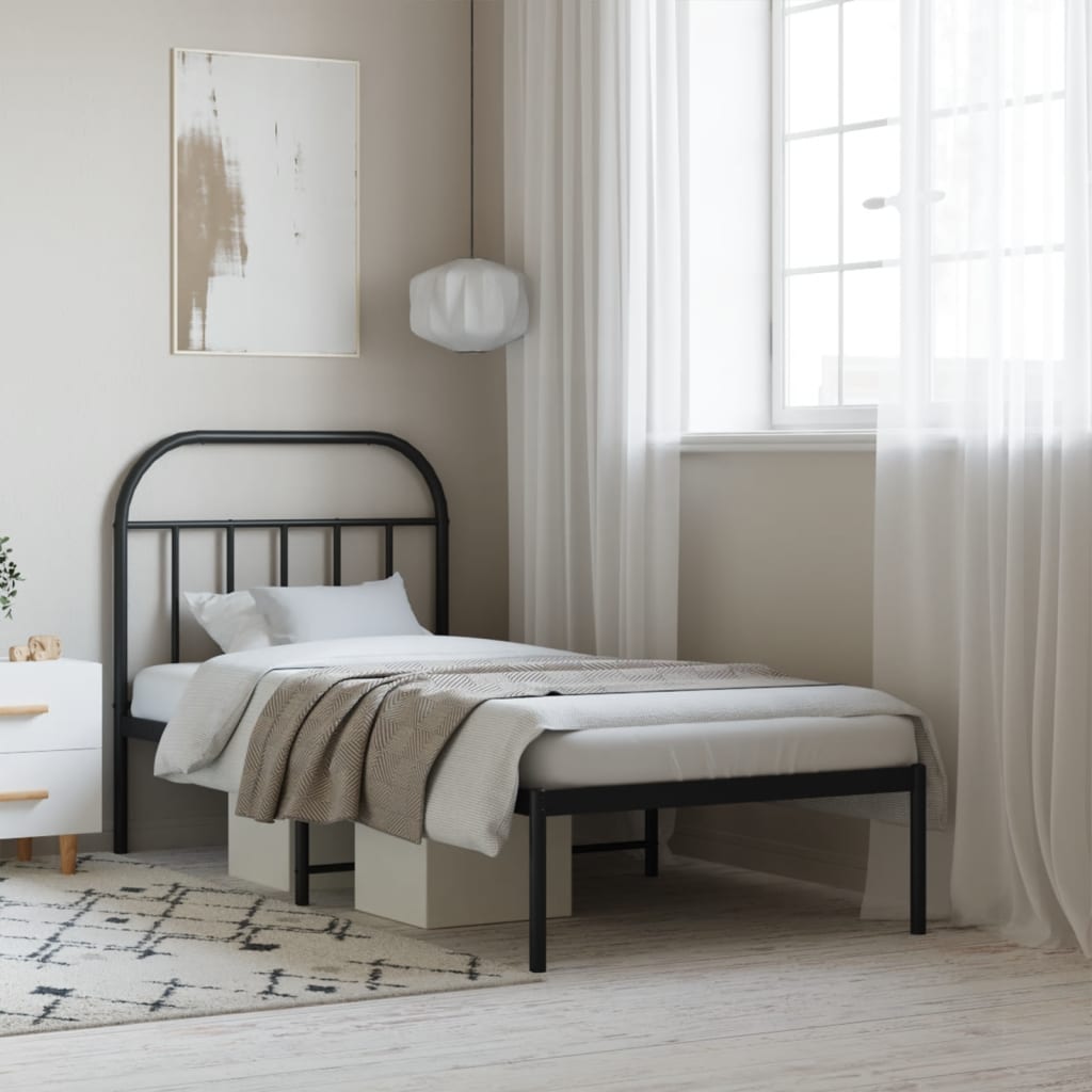 Metal Bed Frame without Mattress with Headboard Black 90x190cm