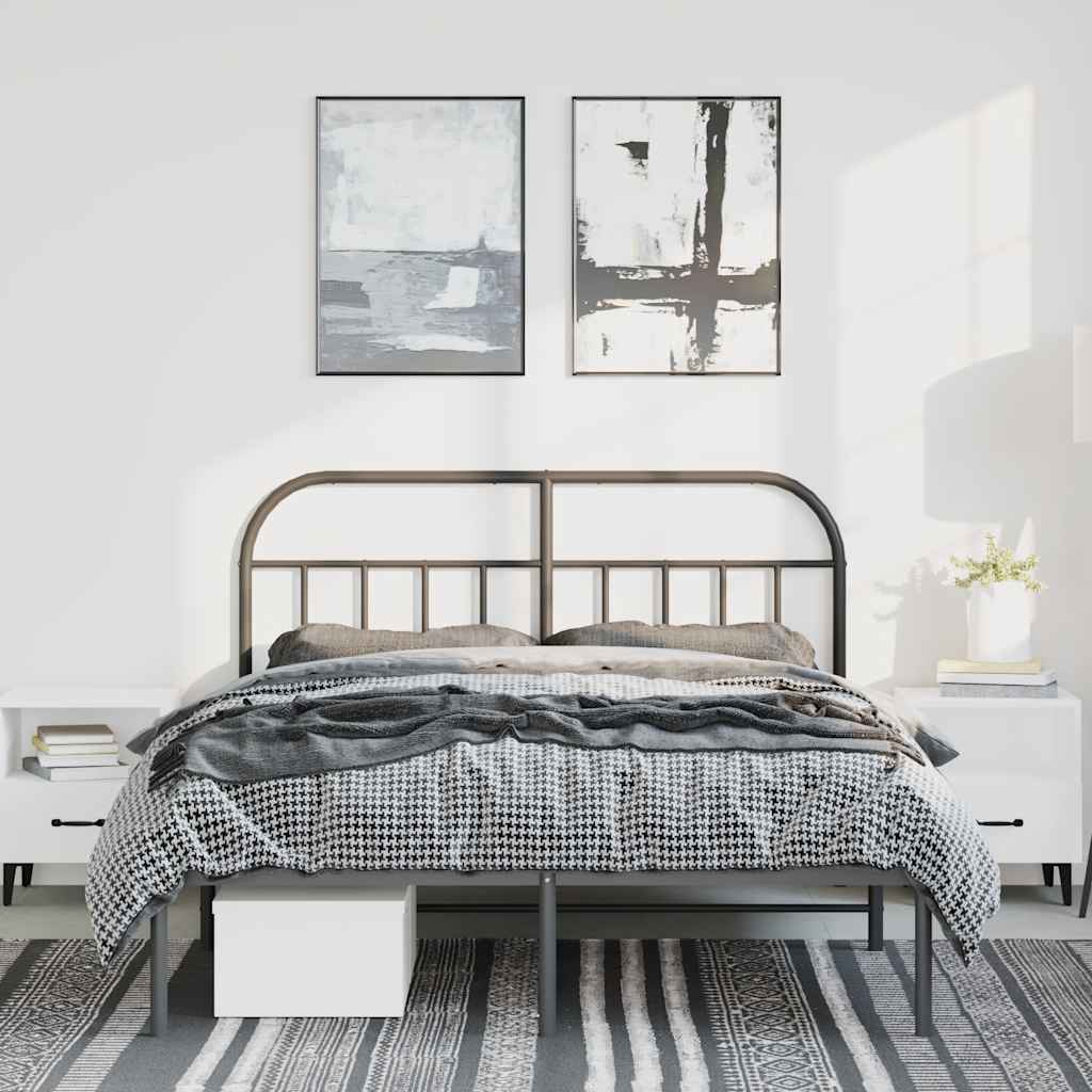 Metal Bed Frame without Mattress with Headboard Black 135x190cm