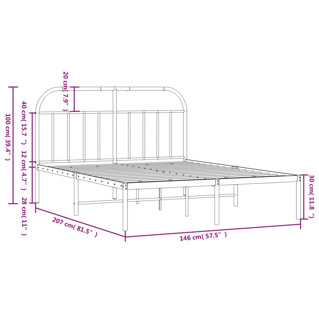 Metal Bed Frame without Mattress with Headboard Black 140x200cm