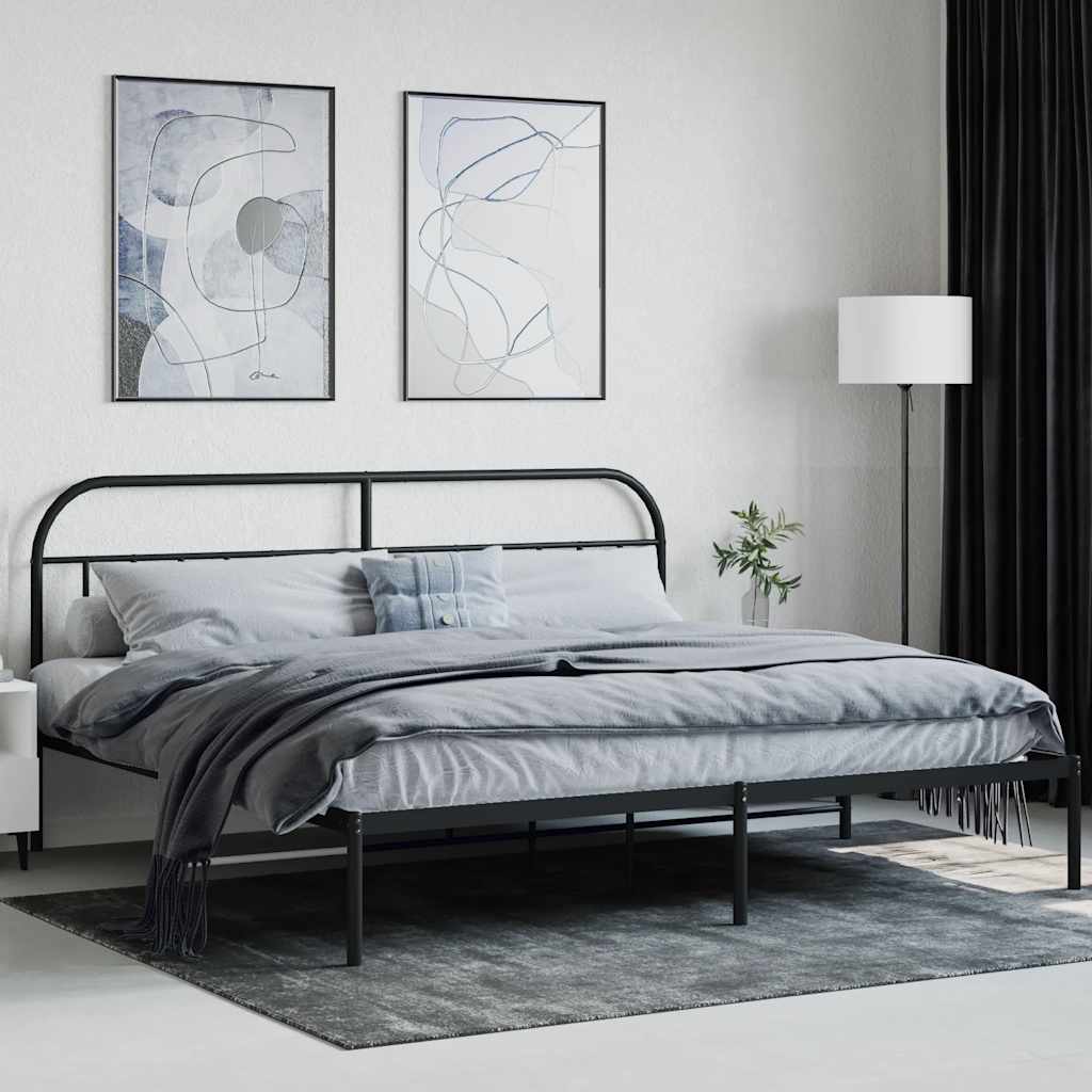 Metal Bed Frame without Mattress with Headboard Black 200x200cm