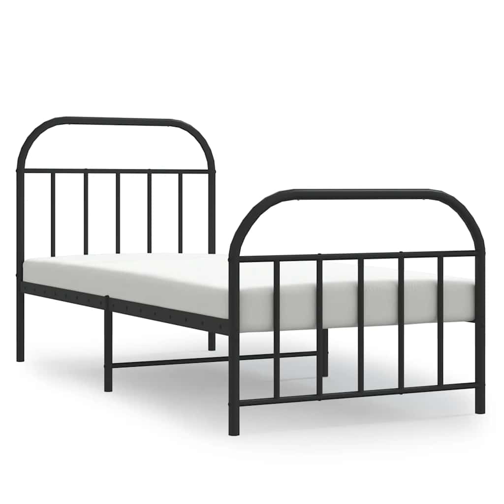Metal Bed Frame without Mattress with Footboard Black 90x190cm