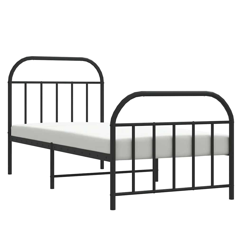 Metal Bed Frame without Mattress with Footboard Black 90x190cm