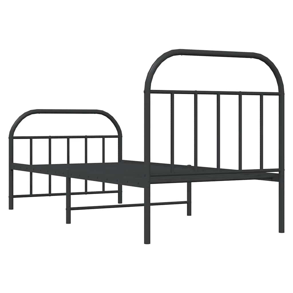 Metal Bed Frame without Mattress with Footboard Black 90x190cm