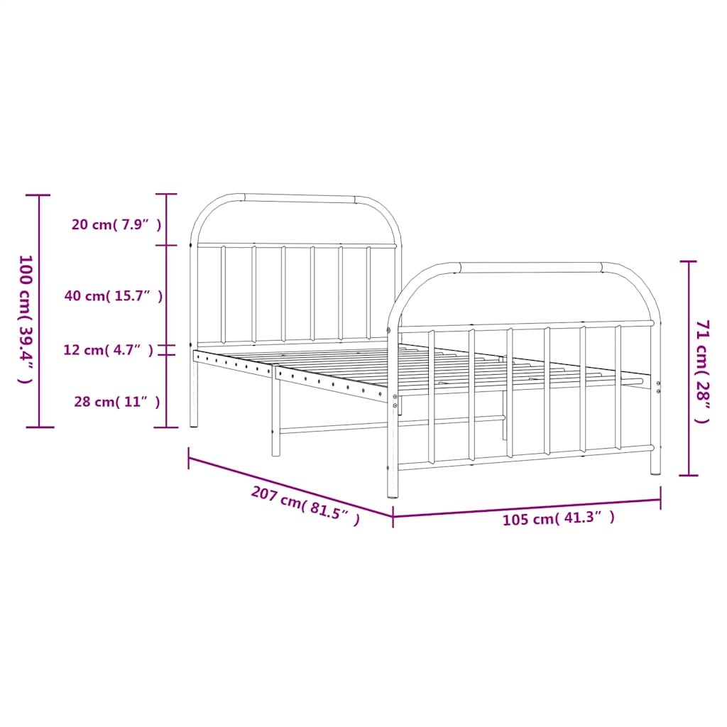 Bed Frame | Black | Steel | Single | Bed Frame | Rectangular