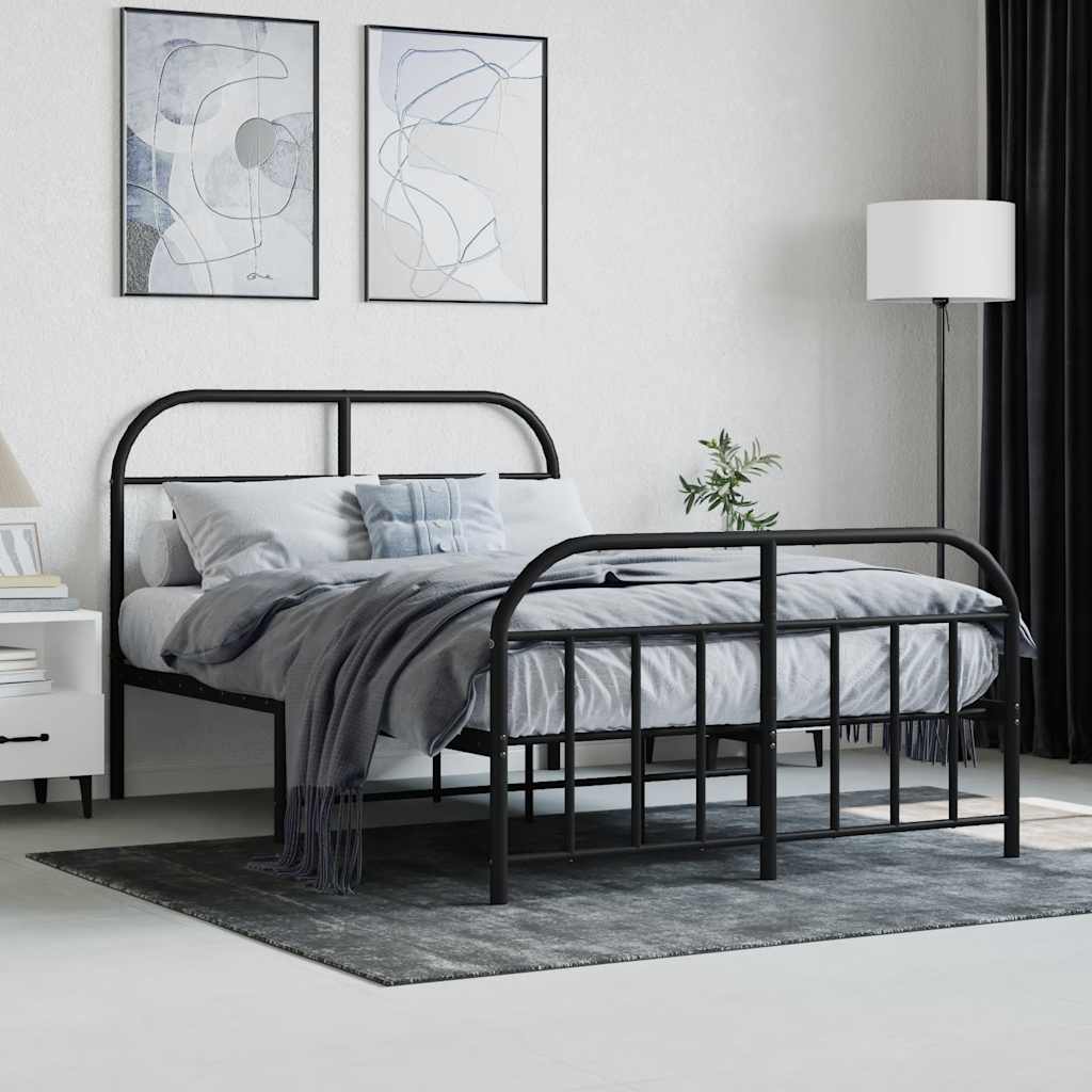 Metal Bed Frame without Mattress with Footboard Black 120x190cm