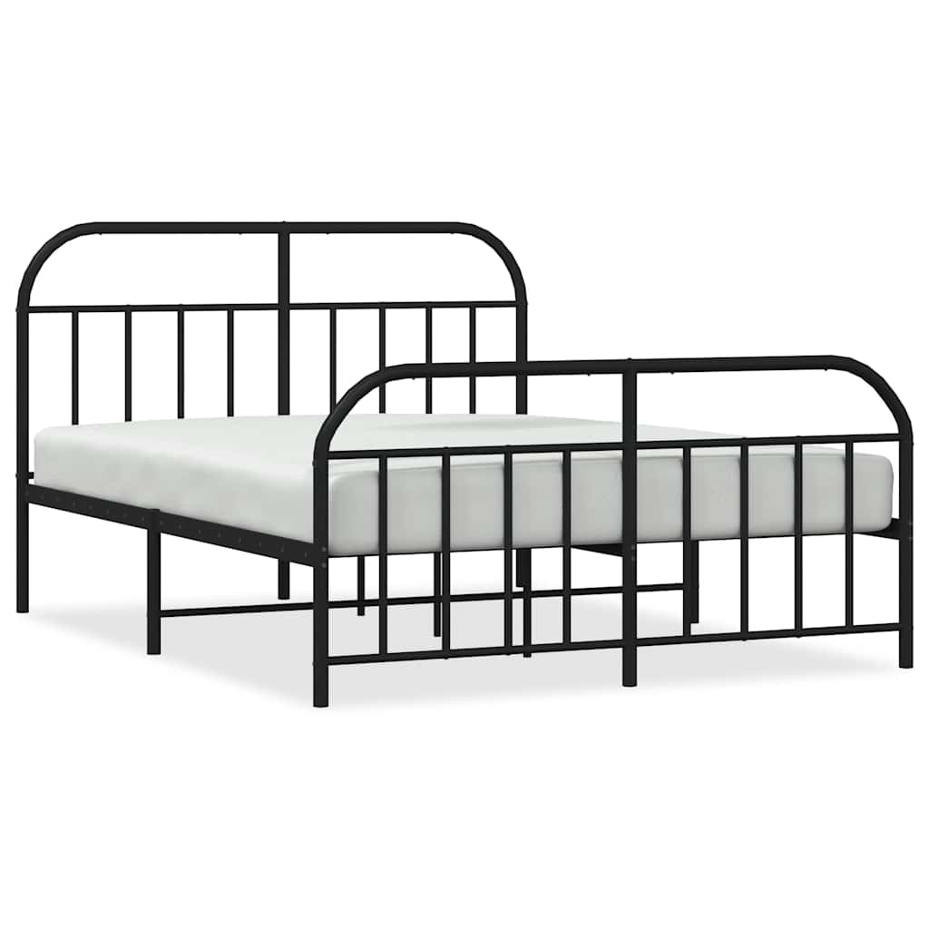 Metal Bed Frame without Mattress with Footboard Black 135x190cm