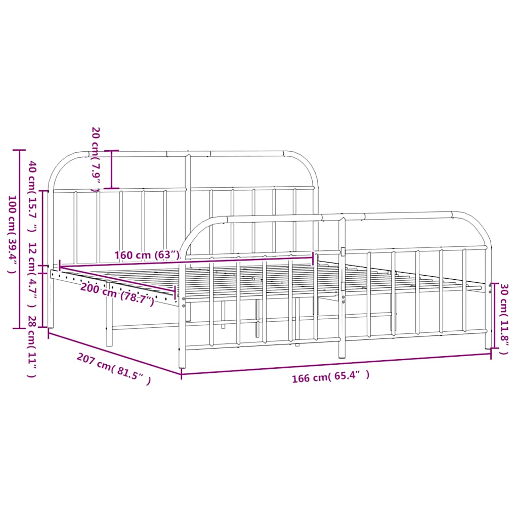 Bed Frame | Black | Powder-Coated Steel | 160 x 200 cm | Bed Frame