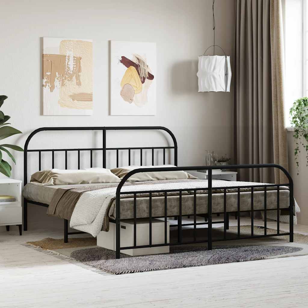 Metal Bed Frame without Mattress with Footboard Black 180x200cm