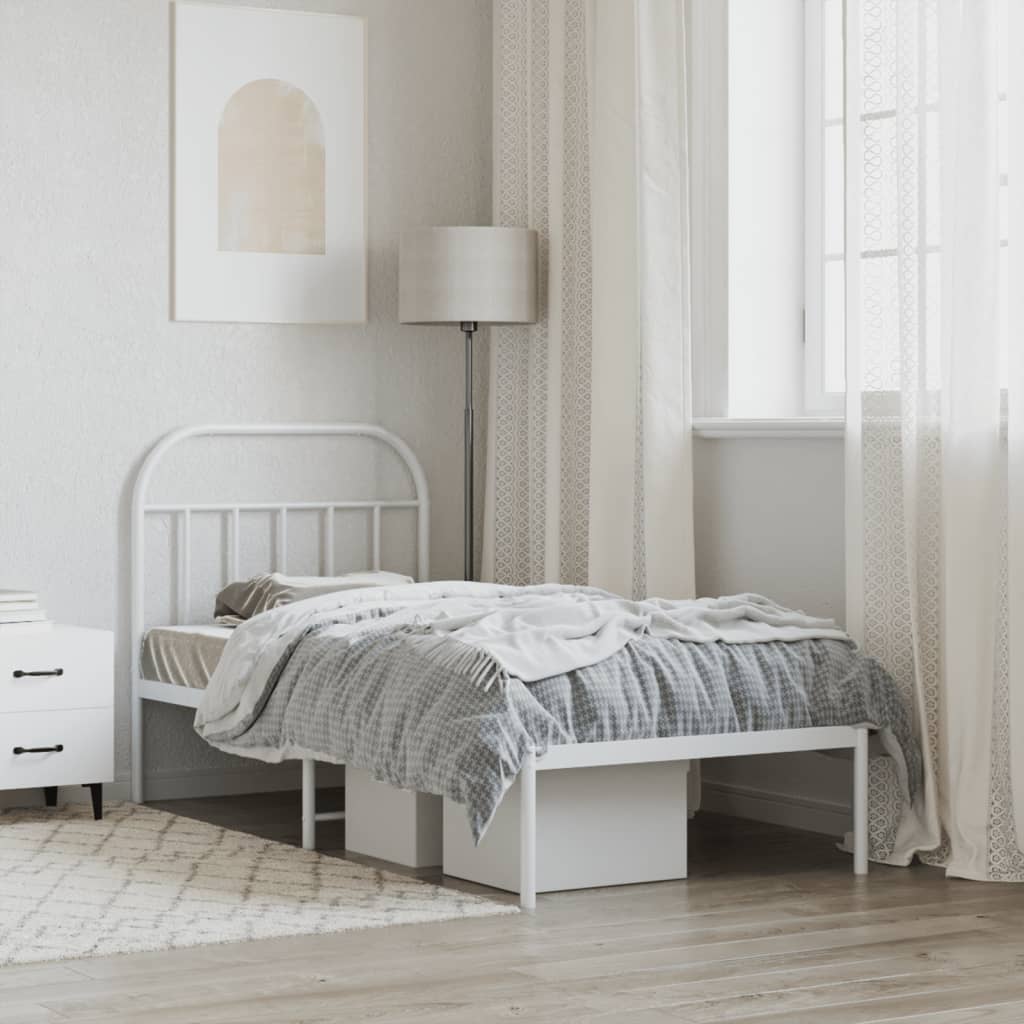 Metal Bed Frame without Mattress with Headboard White 90x190cm