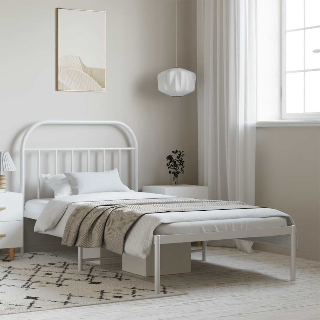 Metal Bed Frame without Mattress with Headboard White 100x190cm