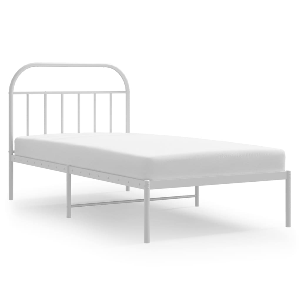 vidaXL Metal Bed Frame without Mattress with Headboard White 107x203cm