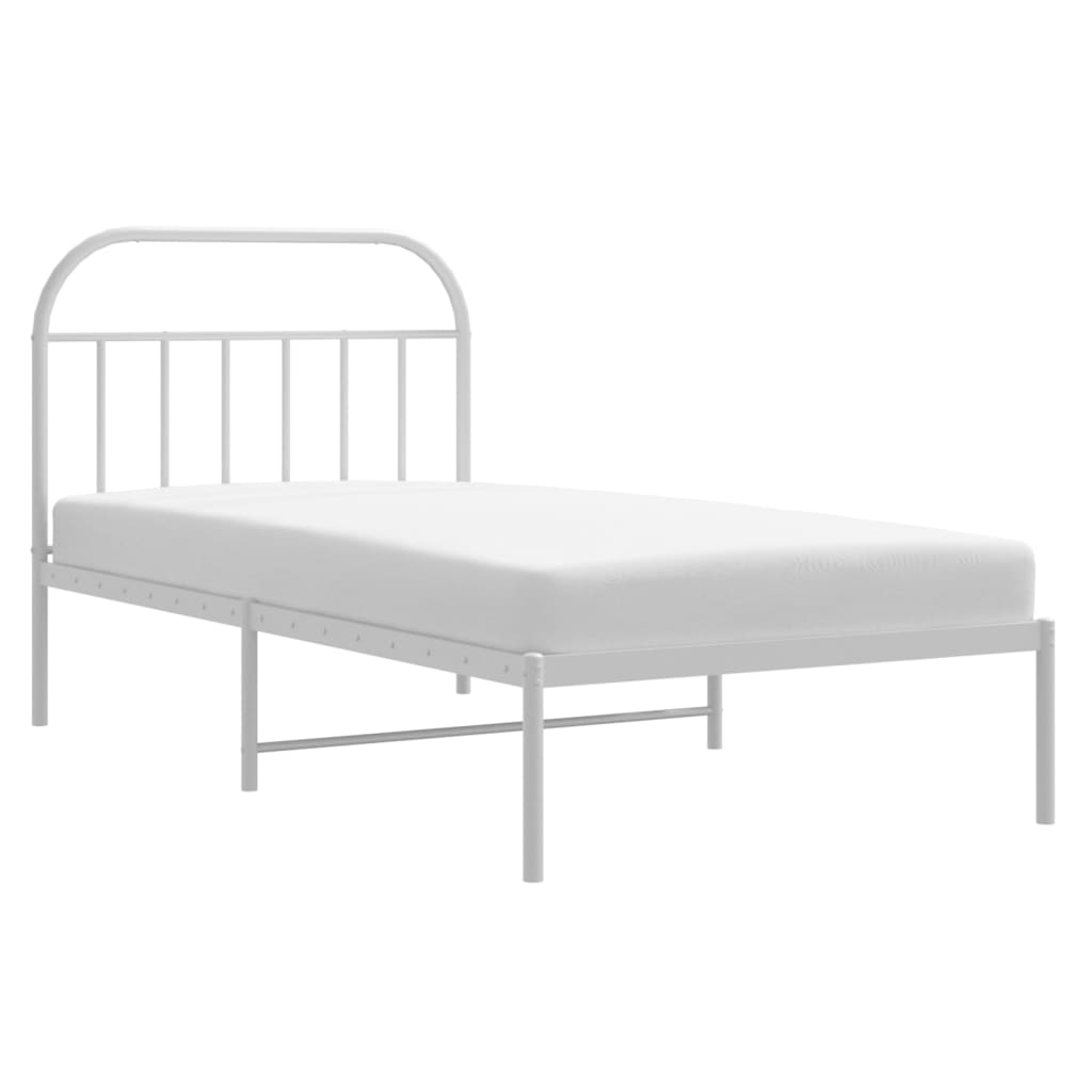 vidaXL Metal Bed Frame without Mattress with Headboard White 107x203cm