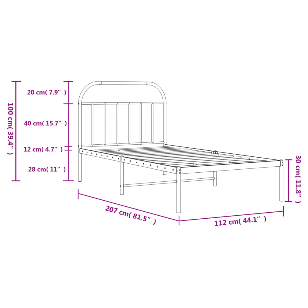 vidaXL Metal Bed Frame without Mattress with Headboard White 107x203cm