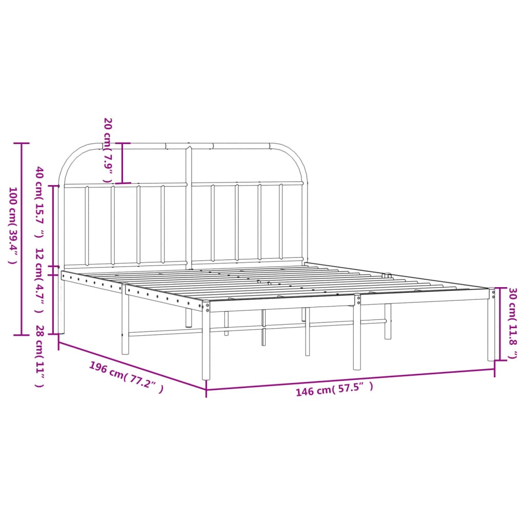 Bed Frame | White | Powder-Coated Steel | 140x190 cm | Bed Frame