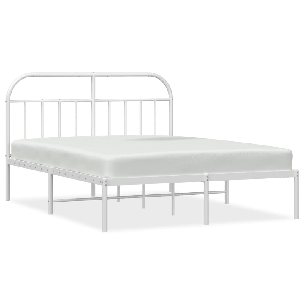 vidaXL Metal Bed Frame without Mattress with Headboard White 150x200cm