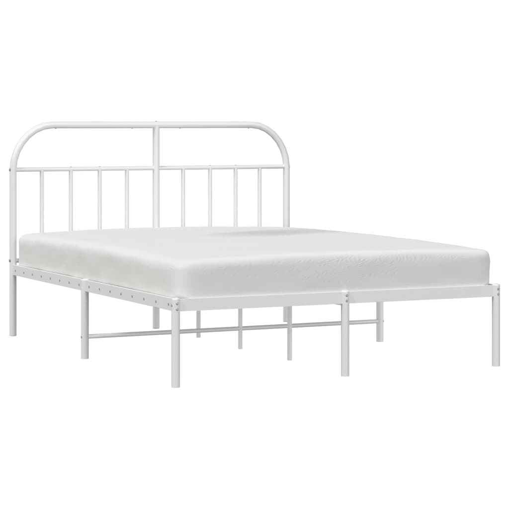 vidaXL Metal Bed Frame without Mattress with Headboard White 150x200cm