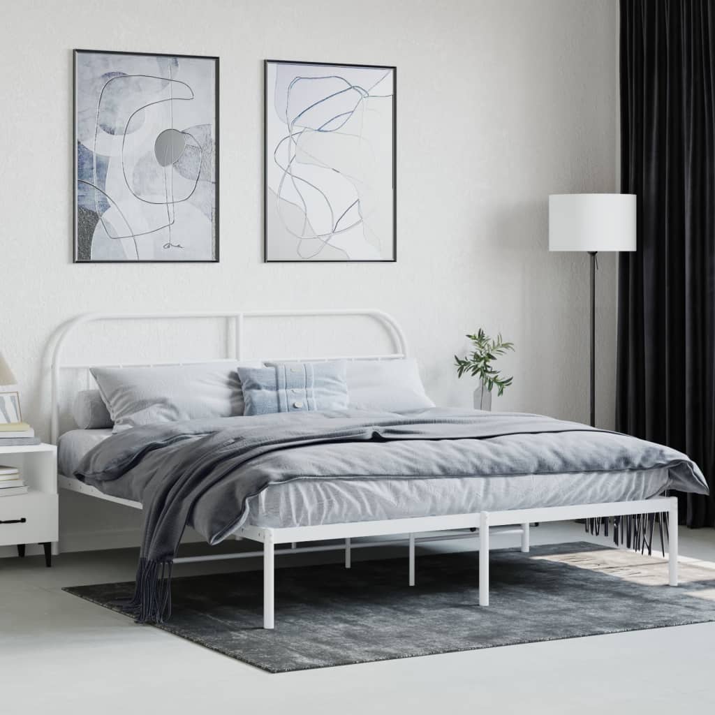 Metal Bed Frame without Mattress with Headboard White 180x200cm