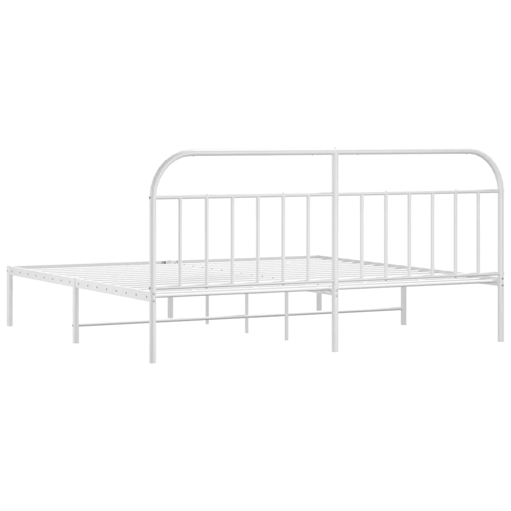 Metal Bed Frame without Mattress with Headboard White 193x203cm