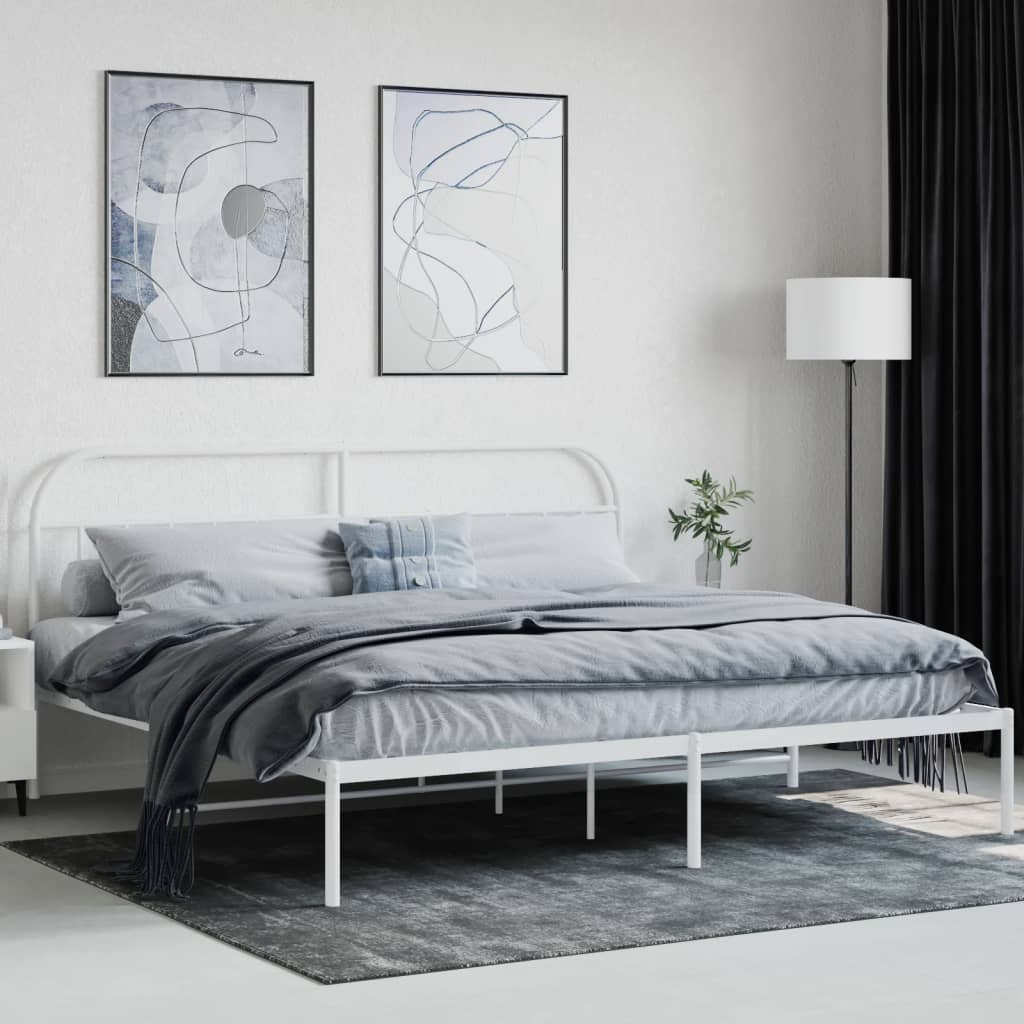 Bed Frame | White | Steel | 200x200 cm | Bed Frame | Rectangular
