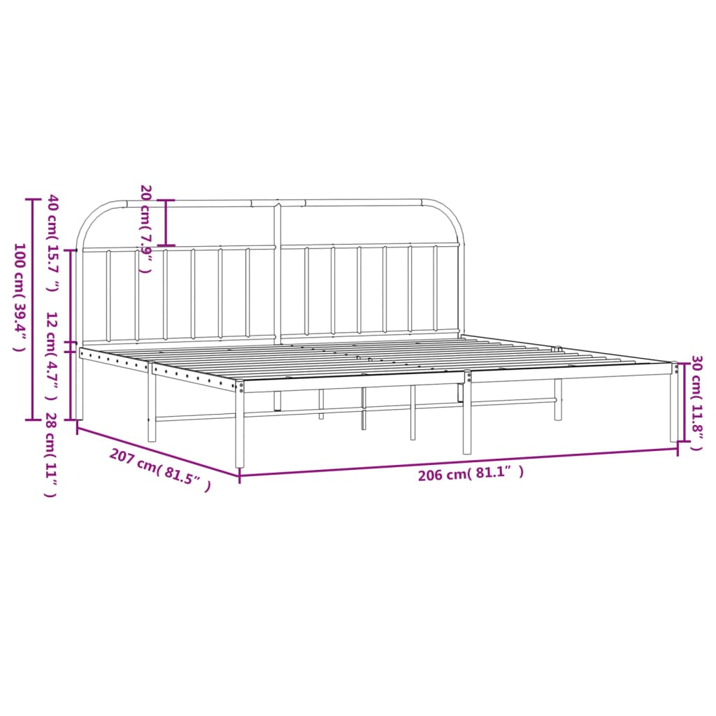 Bed Frame | White | Steel | 200x200 cm | Bed Frame | Rectangular