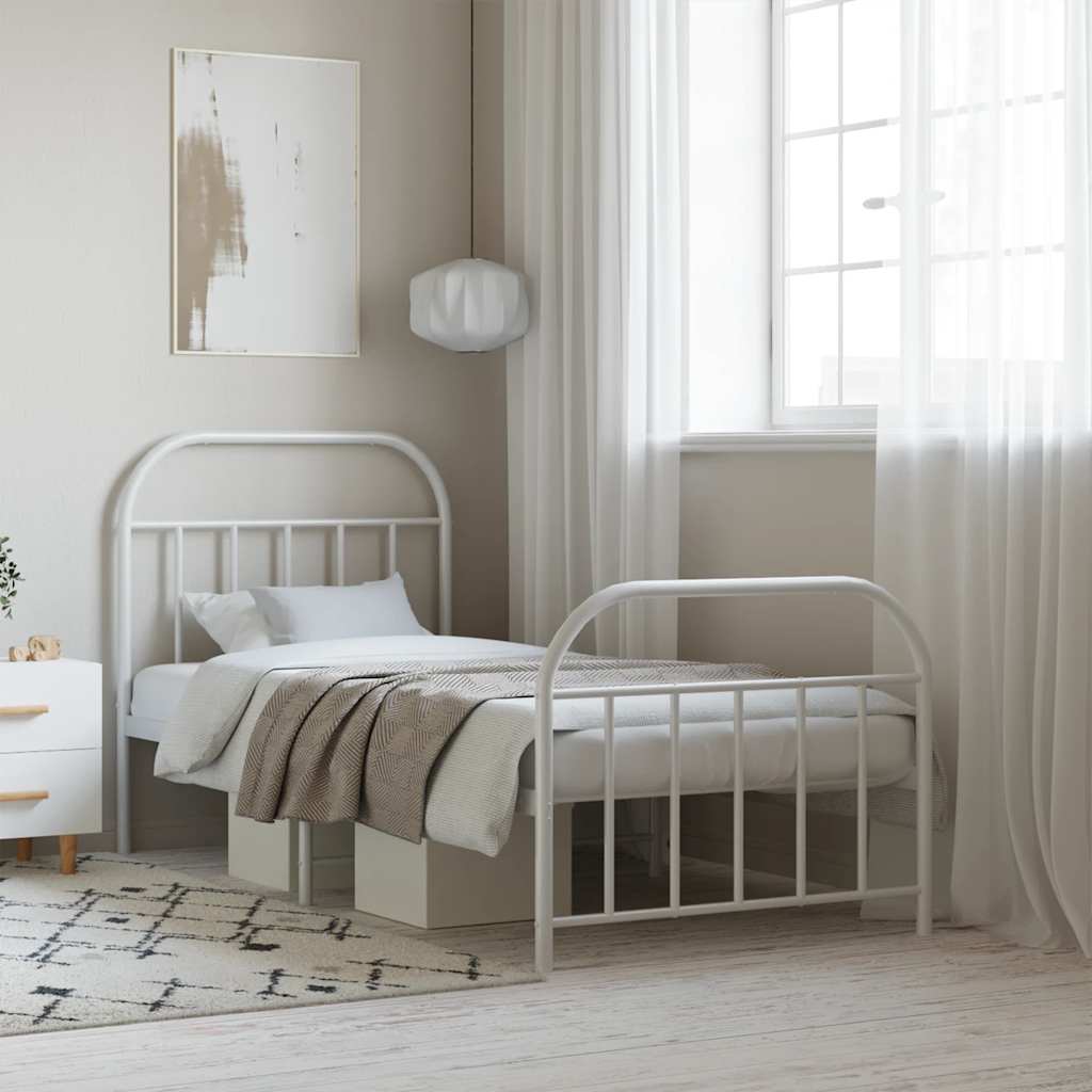 Metal Bed Frame without Mattress with Footboard White 90x190cm