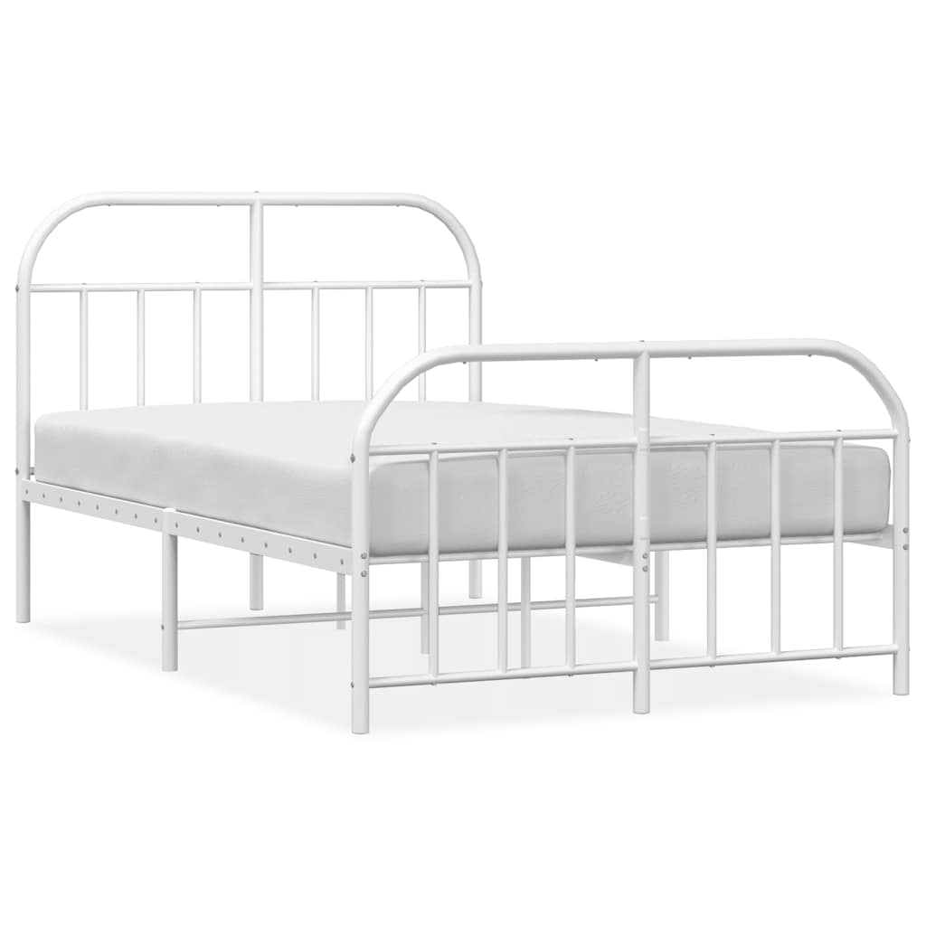 Metal Bed Frame without Mattress with Footboard White 120x190cm