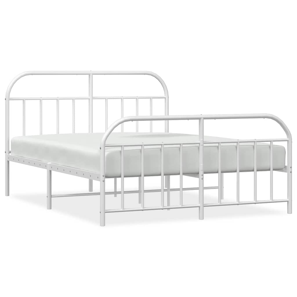 Metal Bed Frame without Mattress with Footboard White 135x190cm